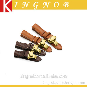 18 19 20 21 22 mm Stainless Steel Gold Deployment Clasp Leather Watch Band Strap